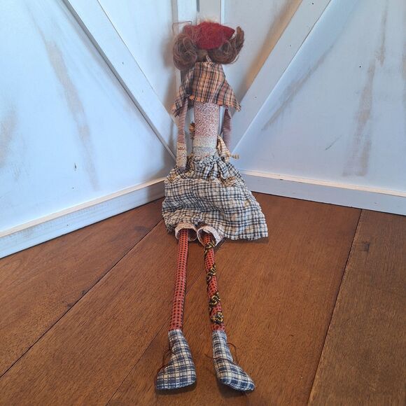 VTG Crazy Mountain Imports Folk Art Cloth Doll 21” Female Red Hat Plaid Shoes - Picture 2 of 16